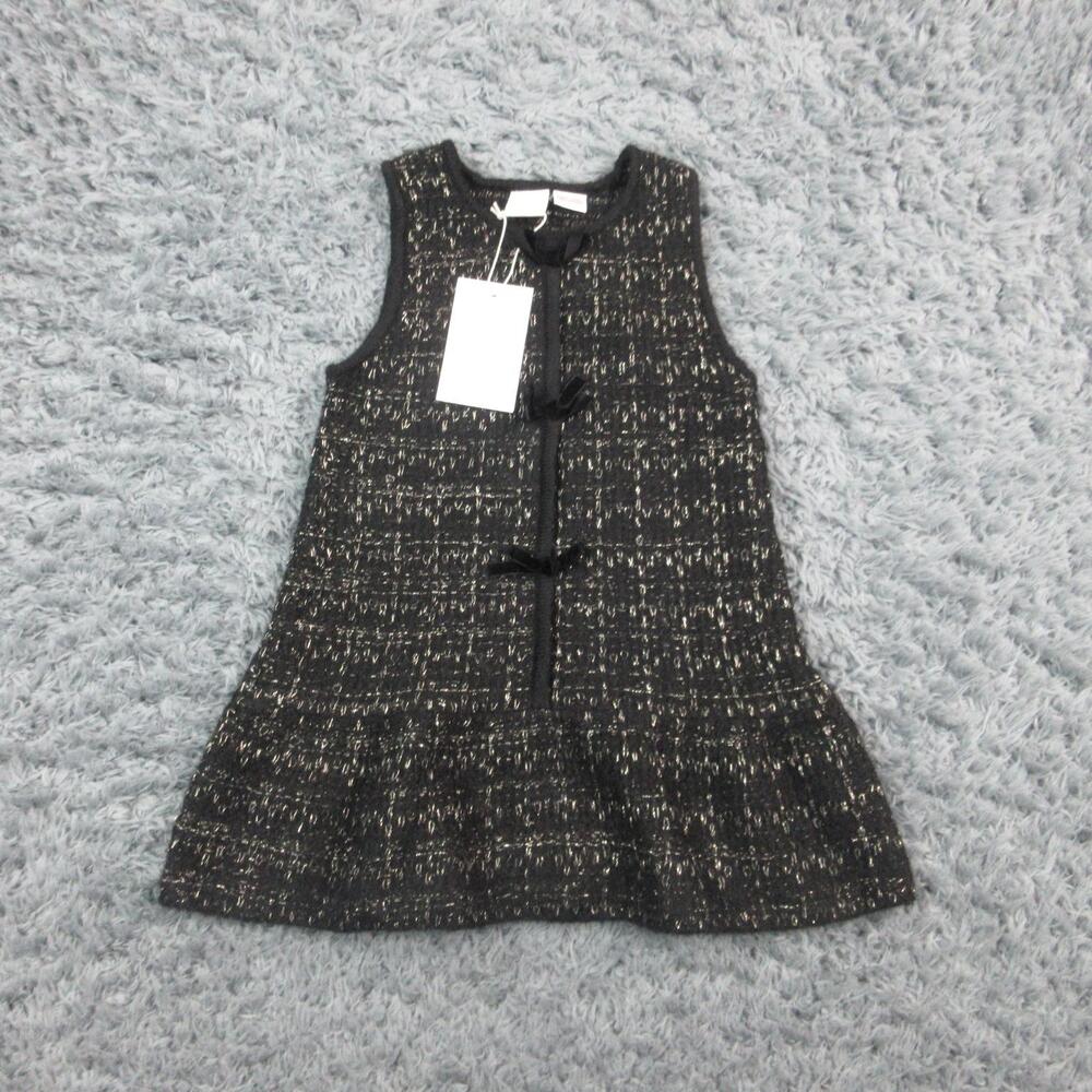 Zara Dress Girls 6 Years Black Tweed Sleeveless Bow Trim Party Holiday NWT